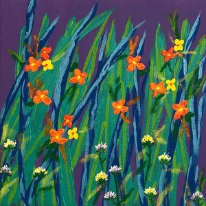 Fluorescent Flowers Floral Acrylic Painting, 8x8